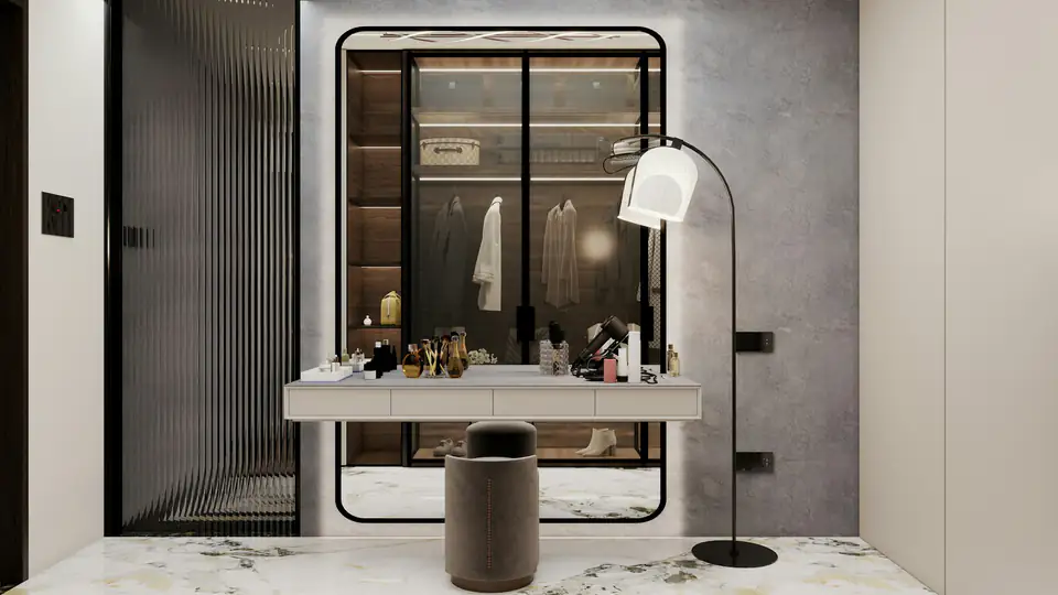 Dressing table with glass wardrobe | Fitted wardrobes Durham Fitted Bedroom Furniture, a fitted wardrobe idea for Durham homes